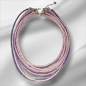 12 Strand Bead Gemstone/Bone  Necklace Open Filigree Silvertone Purple Blue Etc